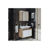 ROOMART Tm7.2 Ayaksız 2 Kapaklı Lavabolu Ahşap-mat Beyaz Mdf 65 Cm Banyo Dolabı+aynalı Üst Dolabı