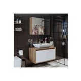 Roomart Tm7.2 Ayaksiz 2 Kapakli Lavabolu Ahsap-Mat Beyaz Mdf 85 Cm Banyo Dolabi+Aynali Ust Dolabi