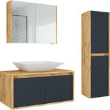 Roomarttm7.3 Lavabolu Ahşap-Antrasit Mdf 100CM Banyo Dolabı+Aynalı Banyo Üst Dolabı+Banyo Boy Dolabı - Antrasit Meşe - yok