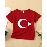 Rooster Gold Kız Çocuk Tişört Kısa Kol Baskılı Pamuk Polyester Oversize Tasarım - Kırmızı