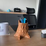 Root Made Ağaç Kalemlik Kütük Şeklinde Kalemlik Ofis Kalemlik Masa Organizer - Açık Kahverengi