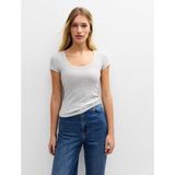 Rooted Kadın Ekru Kare Yaka T-Shirt & Bluz , Likralı Fitilli Kaşkorse Kumaş - Gri