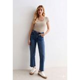 Rooted- Kadın Kare Yaka T-Shirt & Bluz , Likralı Fitilli Kaşkorse Kumaş - Taş - XS