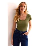 Rooted Kadın Zeytin Yeşili renk -Kare Yaka T-shirt & Bluz , Likralı Fitilli Kaşkorse Kumaş