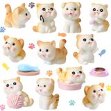 Roowest 14 Adet Kedi Figürleri Sevimli Minyatür Figürler Mini Kedi Kek Toppers Yosun Manzara Su Geçirmez Reçine Yavru Kedi Bahçe Minyatür Teraryum Figürleri Bahçe Ev Partisi Kek Dekor Malzemeleri (Sevimli