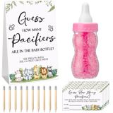 Roowest Baby Shower Games Guess How many Pacifiers Game Sign 100 Küçük Tahmin Oyunları 10 Hb Kalem 750 ml Süt Şişesi 400 Akrilik Emzik Süslemeleri Misafirler Cinsiyet Gösterimi Parti Hediyeleri (Pembe,