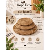 Rope Decor 3'lü Doğal Jüt Nihale Seti 15-20-25 cm – El Yapımı Tencere, Tava ve Çaydanlık Altlığı