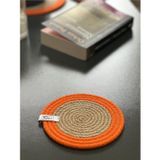 Rope Decor Hasır Bardak Altlığı 2 Adet 14Cm - Turuncu Şeritli Jüt Mum Altlığı Kahve Sunum Seti Kupa Altlığı