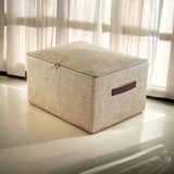 Rope Home Orta Boy Bej Jüt Kumaş Deri Saplı Baza Altı,dolap Içi Destekli Hurç 35X42X23 - 1 Adet - Kahverengi