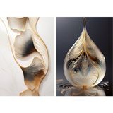 Rosa Art Çerçevesiz Poster 2'li Set | Soyut Ginkgo Biloba Yaprağı ve Su Damlası Posteri | Dijital Baskı Poster - 70 x 100 cm
