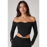 Rosa By Belle Kadın Düşük Omuz Uzun Kollu Korseli Crop Bluz 3435 - Siyah