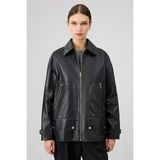 Rosalin Kadın Siyah Gömlek Yaka Oversize Deri Mont 25WGE53271M - XS