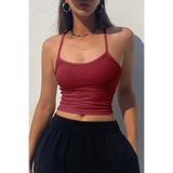 ROSAMİNA Kadın Bordo Kaşkorse İnce Askılı Crop Bluz