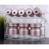 Rose 8 Parça Metal Kaplı Cam Baharatlık Seti