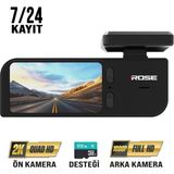 Rose Araç Kamera Kayıt Seti Mr-76 Rose Model 2k Ön Kamera + 1k Arka Kamera 7/24 Kayıt - Siyah