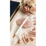 Rose Gold Detaylı Kristal Taşlı Beyaz Tükenmez Kalem