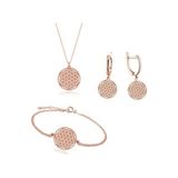 Rose Gold Gümüş Yaşam Çiçeği Kadın Kolye Küpe Bileklik Seti