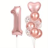 Rose Gold kalpli 1 Yaş Folyo Balon Set