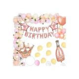 Rose Gold Kral Taçli Happy Birthday Folyo Balon Set