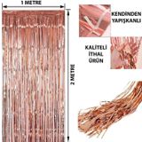 Rose Gold Püsküllü Kapı Perdesi - Parti, Bekarlığa Veda, Doğum Günü 1X2 M