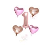 Rose Gold Rakam Kalp ve Pembe Kalp Folyo Balon Seti Yaş 1