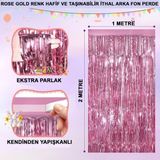 Rose Gold Renk Ekstra Metalize Parlak Saçaklı Arka Fon Perde Ithal 1x2 Metre