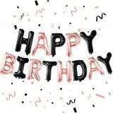 Rose Gold Siyah Happy Birthday Harf Folyo Balon Set