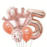Rose Gold Taçlı 5 Rakam Balon Set