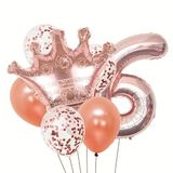 Rose Gold Taçlı 6 Rakam Balon Set