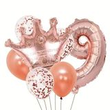 Rose Gold Taçlı 9 Rakam Balon Set