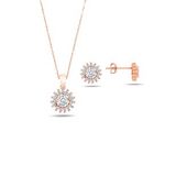 Rose Gold Zirkon Taşlı Kadın Kolye Küpe Seti