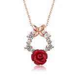 Rose Kırmızı Gümüş Gül Kolye