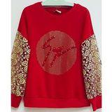 ROSE MODA KADIN BORDO SWEATSHİRT ÖNÜ TAŞLI VE İNÇİLİ