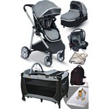 Rose Mose Yeni Doğan Set 8 In 1 Rose Mose 605 Travel Sistem Bebek Arabası + Baby Home 560 Bebek Oyun Parkı Yatak Beşik - Gri