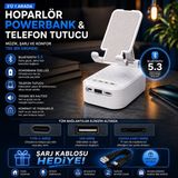 Rose Teknoloji 3 Ü 1 Arada Bluetooth Hoparlör Powerbank ve Telefon Tutucu Özellikli Tf Kart ve USB Bellek Destekli Telefon Tutuculu Bluetooth Hoparlör - Beyaz