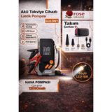 Rose Teknoloji Akü Takviye Cihazlı LCD Ekran Digital Göstergeli Ledli Powerbank Özellikli Çok Amaçlı Araç Lastik Şişirme Pompası - RENK