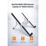 Rose Teknoloji Ayarlanabilir Alüminyum Laptop ve Tablet Standı Katlanabilir Hava Akışı Destekli Yükseklik Ayarlı Taşınabilir Stand Tutucu - Gri