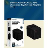 Rose Teknoloji Fulltech 2 USB / 3 Type-C/ 1 Ac Girişli 45W Uluslararası Seyahat Şarj Adaptörü - Siyah