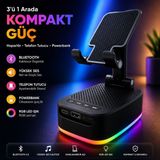 Rose Teknoloji Rgb Ledli 3 In 1 Telefon Tutucu Powerbank ve Bluetooth Hoparlör Özellikli Tf Kart ve USB Bellek Destekli Taşınabilir Telefon Tutu - Siyah