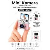 RoseandRoses Dijital Mini Kamera Dönen Ekran Flaşlı Selfie Video Vlog Kamerası Anahtarlık 1080P+48MP Pembe