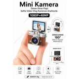 RoseandRoses Dijital Mini Kamera Dönen Ekran Flaşlı Selfie Video Vlog Kamerası Anahtarlık 1080P+48MP