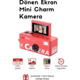 Roseandroses Mini Charm Kamera Dönen Ekran Flaşlı Selfie Video Vlog Kamerası 1080P+48MP - Kırmızı