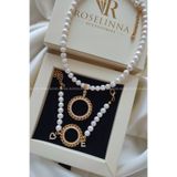 ROSELİNNA Gerçek İnci Çeyrekli Kolye + Çeyrekli Bileklik Set, Çeyrek Altınlı Kolye Bileklik | Güneş Model
