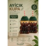 Rosemor 2li Ayıcık Tasarım Cam Pipetli Soğuk Içecek Kahve Bardağı Yeşil Şapkalı Bear Bardak 550ML Barista - Şeffaf