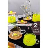 Rosemor 3D Figürlü Bardağı Kavunlu Figürlü Baskılı Sıcak Soğuk Borosilikat Cam Meşrubat Kupası Su Çay Bardağı Bambu - 2 Adet - 280 ml