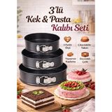 Rosemor 3lü Oval Kek Kalıbı Kelepçeli Gümüş Yanmaz Yapışmaz Teflon Döküm Kek Kalıbı Çıkarılabilir Tabanlı Kek Kalıbı - 2 - Siyah