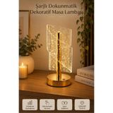 Rosemor Gold Masa Lambası Spiral Efektli Şarjlı LED Masa Lambası Akrilik Kristal Görünümlü Dekoratif Gece L