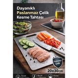Rosemor Kesme Çelik Tahtası Paslanmaz Çelik Metal Tezgah Koruyucu Hamur Açma Tezgahı 20X30 cm - Metalik - 1