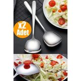 Rosemor Paslanmaz Çelik 2'li Lüks Servis Kaşığı Seti Yemek Salata Börek Pasta Fırın ve Tavuk Servisi Seti