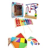 RoseRoi Ahşap 8'li Selefon Ksilofon+mini Helezon Koordinasyon Oyunu+tangram Set